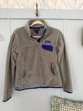 Patagonia Gray Fleece Jacket with Blue Trim
